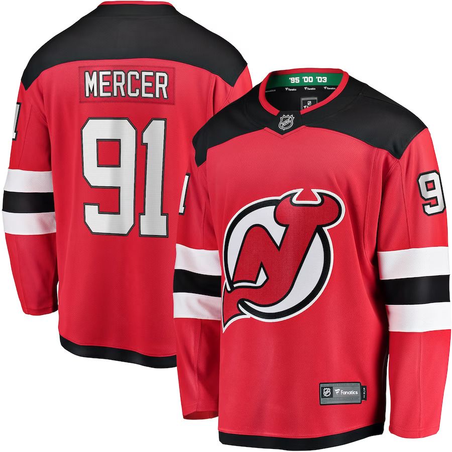 Men New Jersey Devils #91 Dawson Mercer Fanatics Branded Red Home Breakaway NHL Jersey->customized nhl jersey->Custom Jersey